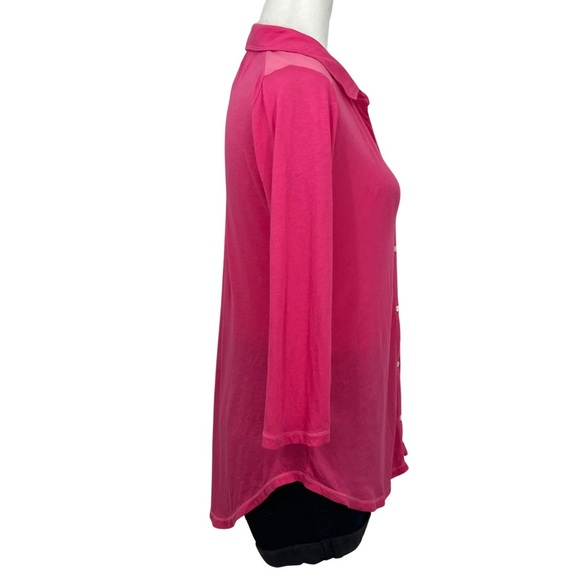 Hollister Tee Mesh Shoulder Button Front Hot Pink Barbiecore Medium M - Picture 5 of 17